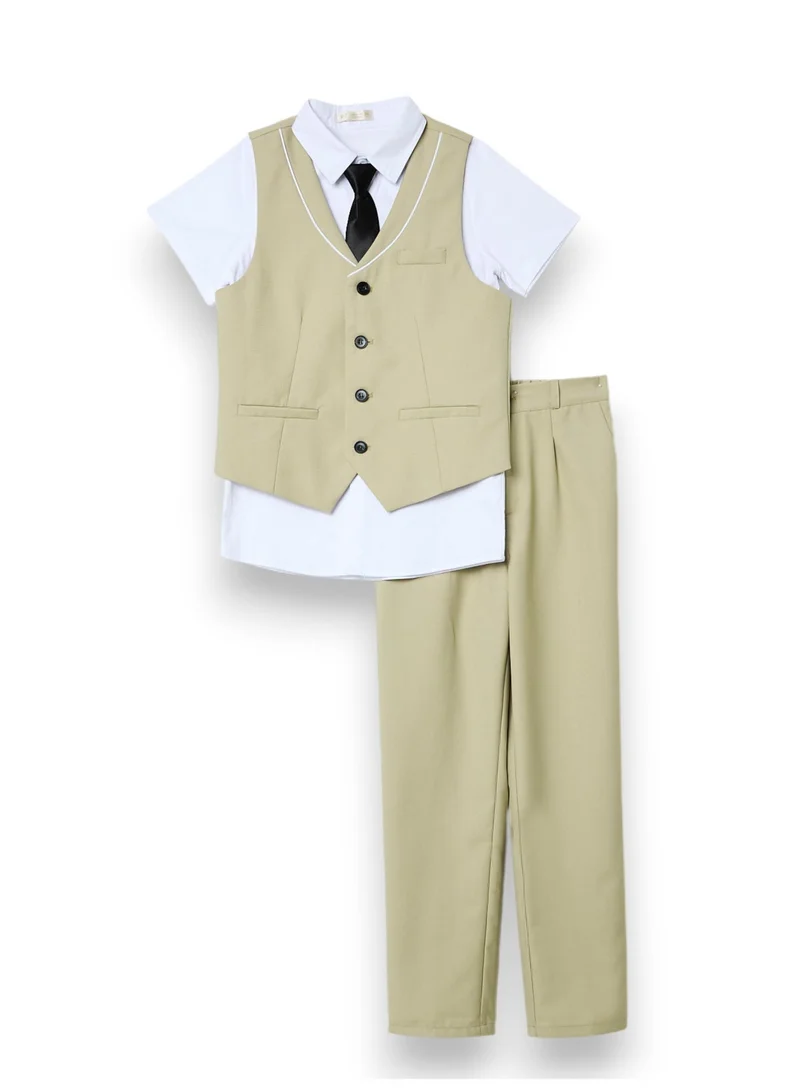 victor and jane Neutral Waistcoat, Shirt, Trousers & Tie Set